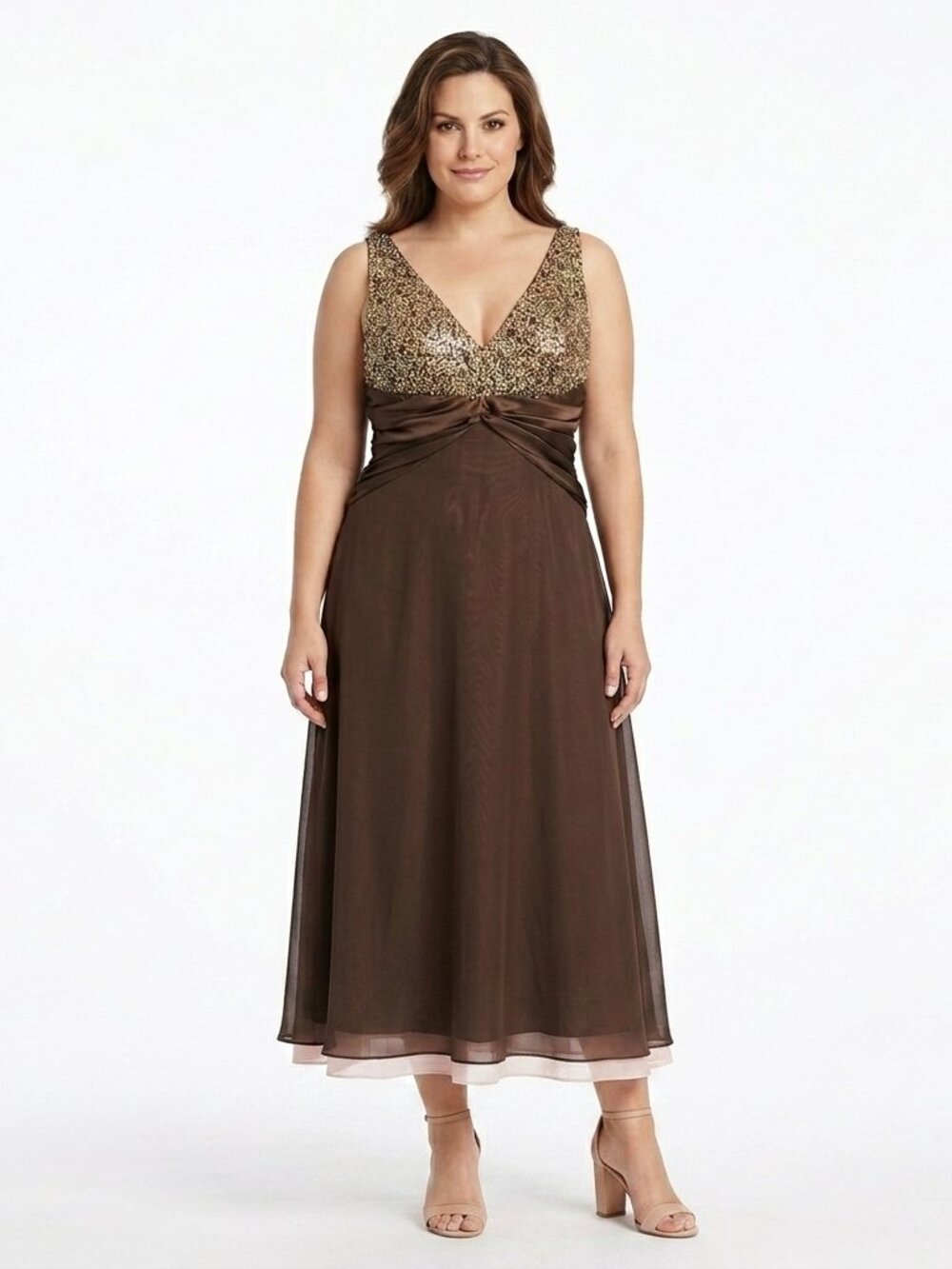 JS Boutique Beaded Chocolate Chiffon/Satin Cocktail Dress NEW Sz. 12